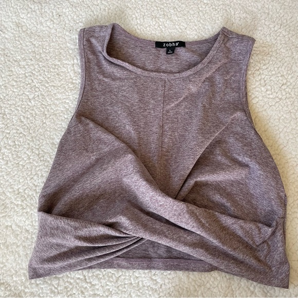 Zobha Women's Melange Twist Crop Tank Top Heather Black Plum Size Large - Picture 4 of 7